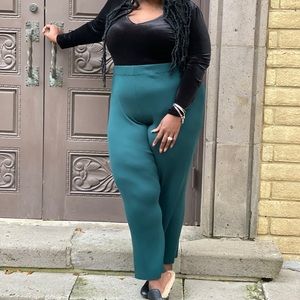 Green ribbed sweater material pants